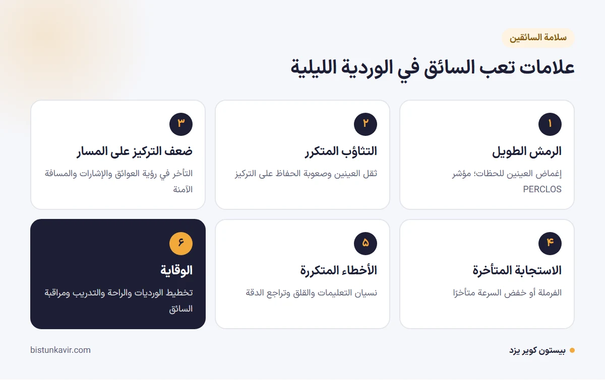 علامات تعب السائق في الوردية الليلية